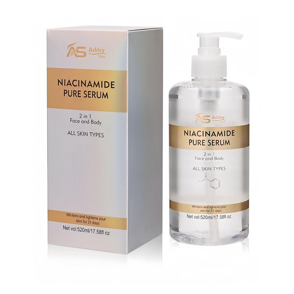 Ashley Shine Niacinamide Serum Moisturizes Skin Care 2 in 1 for Face and Body，Brightening Serum for Dark Spots, Body, Fine Lines & Wrinkles 17.58Fl Oz