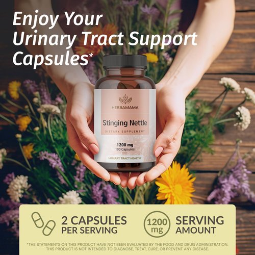 HERBAMAMA Stinging Nettle Root Capsules - Organic Stinging Nettle Root Powder Pills - Urtica Dioica Herbal Supplement - 100 Vegan Caps