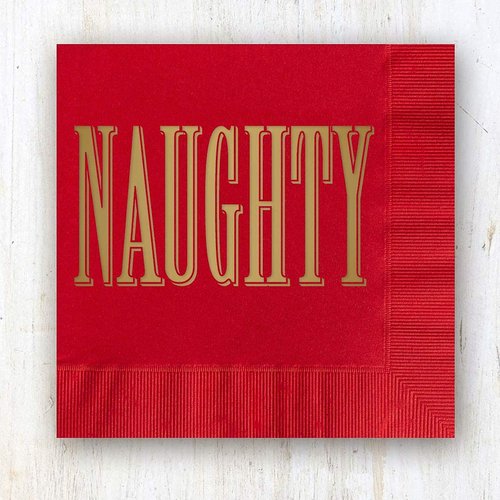Naughty And Nice Beverage Cocktail Napkins/Set Of 40 Red and Green Naughty Or Nice 3-Ply Paper Holiday Napkins/Gold Foil Holiday Napkins