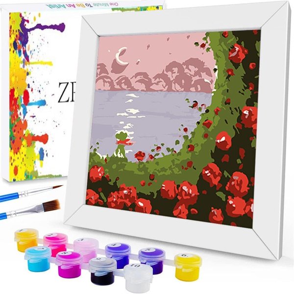 ZRIZQ Paint by Numbers for Adults Beginner Kids Ages 6-8-12 with Wooden Frame,Easy Paint by Numbers for Gift Home Decoration 8x8 Inch(Flowers 3)