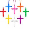 XIPENGKEJI 104 Pcs Crystal Cross Necklace, Plastic Cross Necklace Christian Gift Bulk Religious Party Favors Toy for Sunday School Church Easter Vacation Bible School Operation Christmas,8 Colors