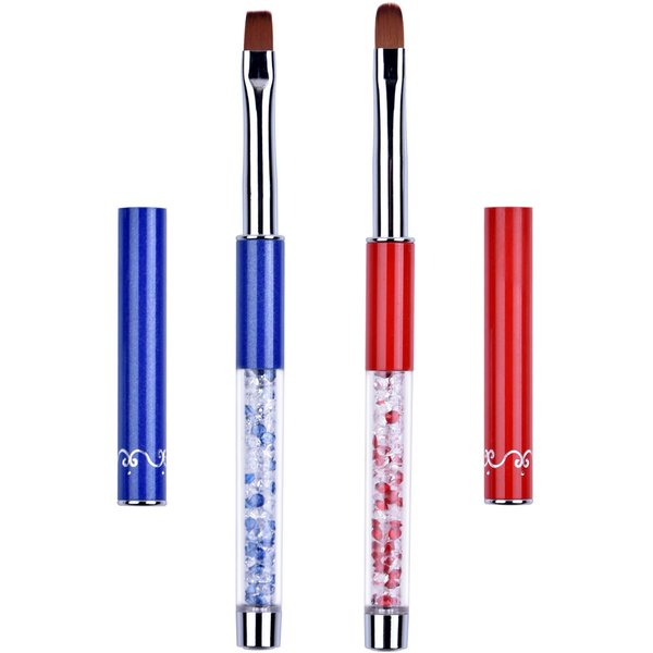 Ycyan 2Pcs Oval & Flat UV Gel Nail Brush Set Rhinestone Handle Professional Nail Art Design Brushes Multi-colored Size 8