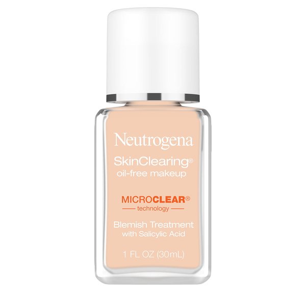 Neutrogena SkinClearing Oil-Free Acne and Blemish Fighting Liquid Foundation with.5% Salicylic Acid Acne Medicine, Shine Controlling Makeup for Acne Prone Skin, 40 Nude, 1 fl. oz