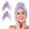 Hair Drying Towel Ultra Absorbent Twist Hair Turban Drying Cap Hair Wrap, 2 Pack 10 inch X 26 inch Super Absorbent Quick Dry Hair Turban for Drying Curly Long Thick Hair (Purple)