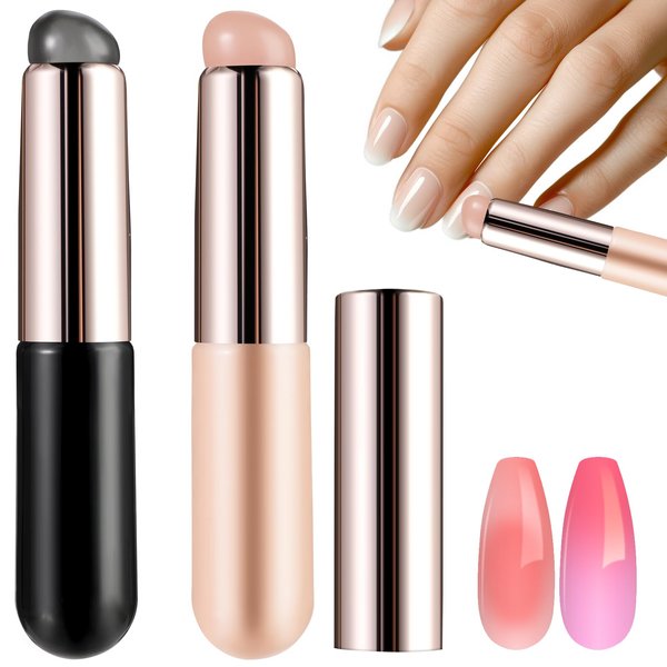 Dimeho Ombre Brush Nail Art, 2 Pcs Silicone Chrome Applicator for Nails Reuable Nail Gradient Brush Jelly Head Nail Brush Silicone Gel Nails Art Applicator for Concealer Lipstick DIY Manicure Tool