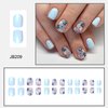 Tyuimhx Blue Flowers Press on Nails Square Short Fake Nails Light Blue False Nails Glossy Full Cover Stick on Nails Acrylic Spring Floral Artificial Nails for Women Girls Glue on Nails 24Pcs