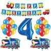 JOPARY Train 4th Birthday Decorations Boys Train, 4 Years Old Birthday Party Supplies With Number 4 Foil Balloons Train Birthday Banner,Latex Balloons For Kids Train Birthday Party Decoration