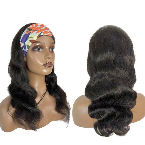 Pykisfp Body Wave Headband Wig Human Hair Wigs for Black Women Human Hair Headband Wig Wear and Go Wigs Glueless Human Hair Wig Machine Made None Lace Front Wig Natural Black (16inch, Body Wave)