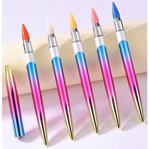 ForSewian Rhinestone Picker Dotting Wax Pen, Bling Pick Up Tool with One Additional Replaceable Wax Head, Rhinestone Pickup Applicator Tool for DIY Nail Art (pink)