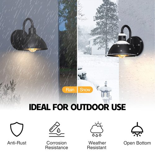 Naurham Barn Light Gooseneck Light- Small Farmhouse Outdoor Lighting, 1-Light Outdoor Gooseneck Lighting Farmhouse Wall Sconce for Patio Porch Garage (6.4" Diameter, 1pc)