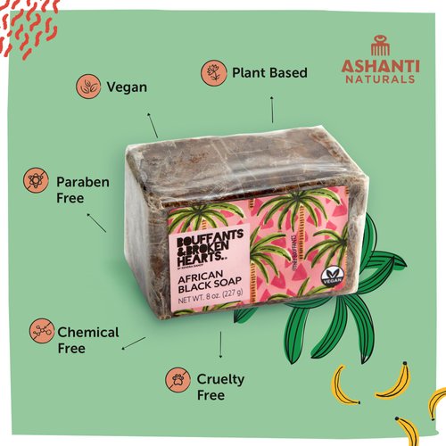 Ashanti Naturals Authentic African Black Soap Bar | Cleansing and Nourishing Black African Soap Bar| Acne Bar Soap with Shea Butter and Coconut Oil (8oz)