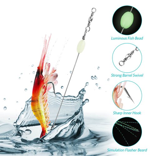 10PCS Saltwater Fishing Lures Shrimp Baits Set, Premium Soft Shrimp Fishing Tackle with Luminous Sharp Hooks, for Freshwater and Saltwater - Syosisny
