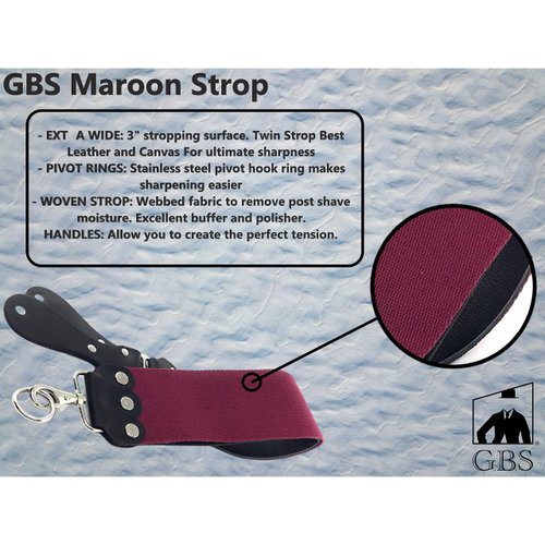 G.B.S Ultra Wide Straight Razor Strop Handmade Barber Leather Razor Strop for Sharpening Razor, Knives Dual Sharpening Strap Black and Maroon with Fine Edges blades 3" x 26" for Men