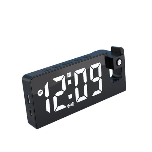 Projection Alarm Clock with USB Charging Multi-Function LED Large Digital Display Mirror Design Bedroom 180° Rotatable 24 Hour
