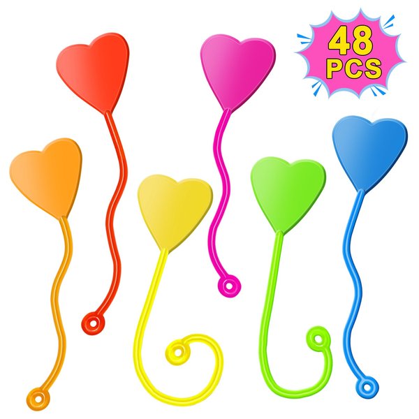 Valentines Sticky Hands Bulk 48PCS Valentines Day Gifts for Kids Classroom Prizes Valentines Party Favors for Kids Stretchy Heart Sticky Hand Toy Valentines Day Goodie Bag Stuffers Kids Party Supplies