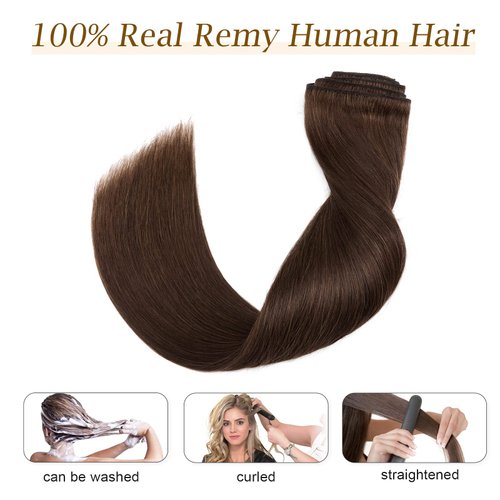 MY-LADY 140g Double Weft Clip in 100% Remy Human Hair Extensions #4 Medium Brown Grade 7A Quality Full Head Thick Thickened Long Soft Silky Straight 8pcs 18clips for Women Fashion 18" / 18 inch