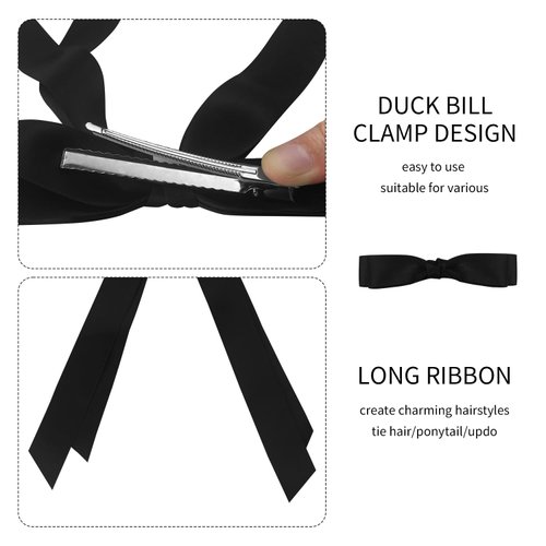 Wironoat Ribbon Hair Clips for Women Cute Soft Silkly Satin Hair Bows Hair Clip Accessories 2Pcs Black White-S