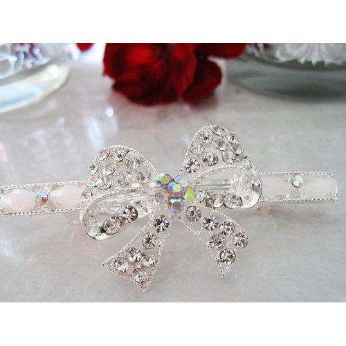 Generic Bow shaped crystal hair barrette clip bridal clip bridal barrette (Primary color: Gold), 1 Count (Pack of 1)