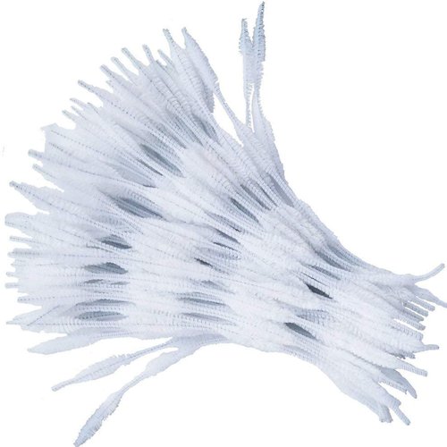 Carykon Pack of 100 Pipe Cleaners Fuzzy Bumpy Chenille Stems for Creative Handmade DIY Art Craft (White)