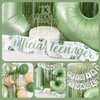 13th Birthday Decorations for Girls Boys, Sage Green Official Teenager Banner 13th Birthday Cake Topper Party Decorations Green Balloons Kit, 13 Years Old Birthday Party Supplies for Teenager and Kids