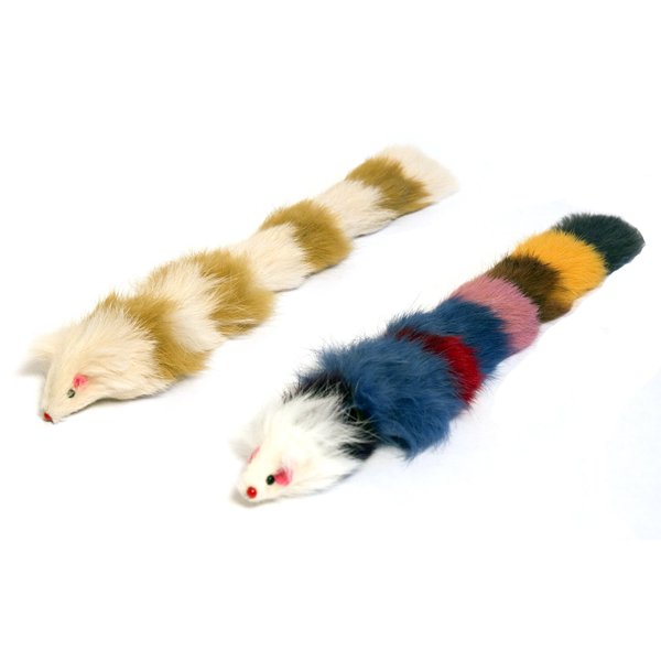 ICONIC PET Set of 2 Fur Weasel Toy(One Brown/White, One Multicolored) with Squeaker for Pets, Best Pet Play Toy for Dogs & Cats, Fun Cat Toys, Dog Toys to Beat Boredom & Satisfy Hunting Instincts