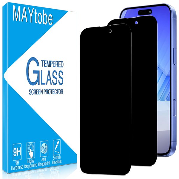 MAYtobe [2-Pack Privacy Screen Protector for iPhone 16 Plus Tempered Glass, Anti Spy, No Bubbles, Anti Scratch, Easy to Install