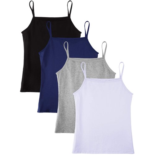 SATINIOR 4 Pieces Girls Dance Tank Top Sleeveless Spaghetti Strap Crop Tank Top for Dancewear (Black, White, Navy Blue, Grey,7-8 Years)