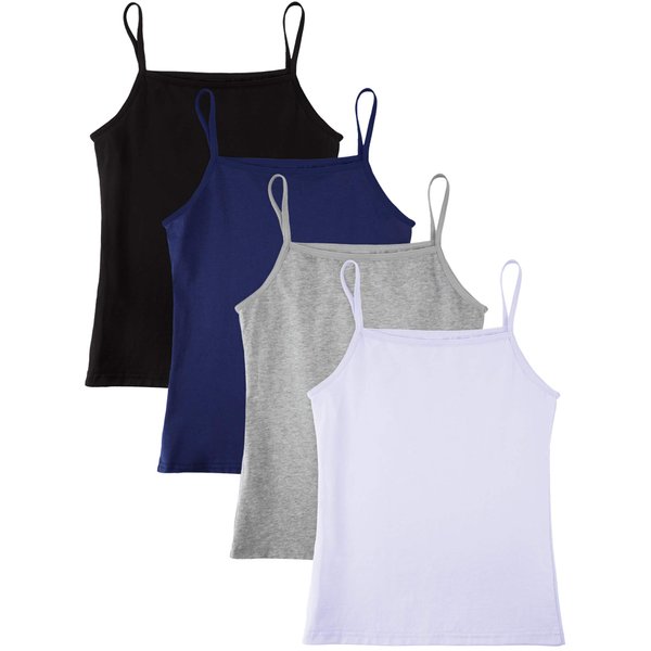 SATINIOR 4 Pieces Girls Dance Tank Top Sleeveless Spaghetti Strap Crop Tank Top for Dancewear (Black, White, Navy Blue, Grey,7-8 Years)