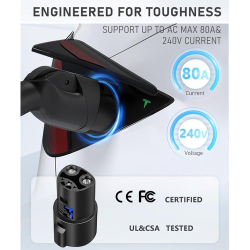 LaTough J1772 to Tesla Charger Adapter Ideal Tesla Accessories 80AMP/250V/AC for Tesla Model S/3/X/Y Fast Charging Compatible with J1772 Charger Station Level 1/2 with Lock