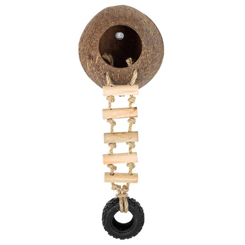 REPTIZOO Hermit Crab Coconut Shell Hideout, Leopard Gecko Hide Cave with Ladder, Reptile Coco Hut Cave Habitat with Suction Cup Terrarium Décor for Crested Gecko,Hermit Crab, Lizard, Leopard Gecko