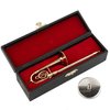 Dselvgvu Copper Miniature Trombone with Stand and Case Mini Musical Instrument Miniature Dollhouse Model Mini Trombone Home Decoration … (5.91"x1.30")