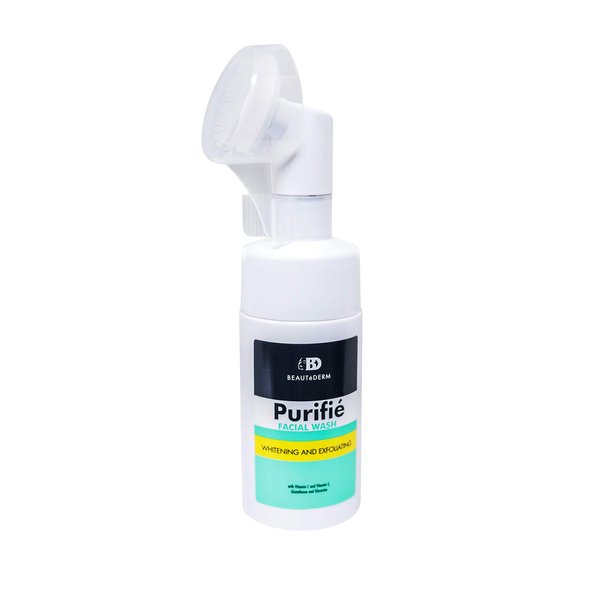 Beautederm Purifie facial wash with pump brush, Purifie facial cleanser is fortified with Vitamin C and E, Glutathione and Glycerin.