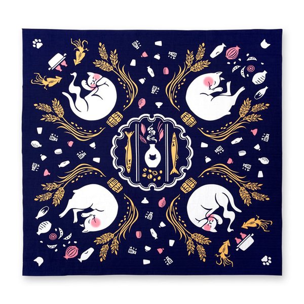 IPPINKA Furoshiki Japanese Traditional Wrapping Cloth - Multi-functional Bag - Tipsy Cat - 35.4 x 35.4 in