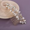 Teyglen Gold Bride Crystal Wedding Hair Comb Bridal Flower Hair Comb with Rhinestone Pearl Hair Piece for Party Prom Hair Accessories Dainty Hair Side Comb