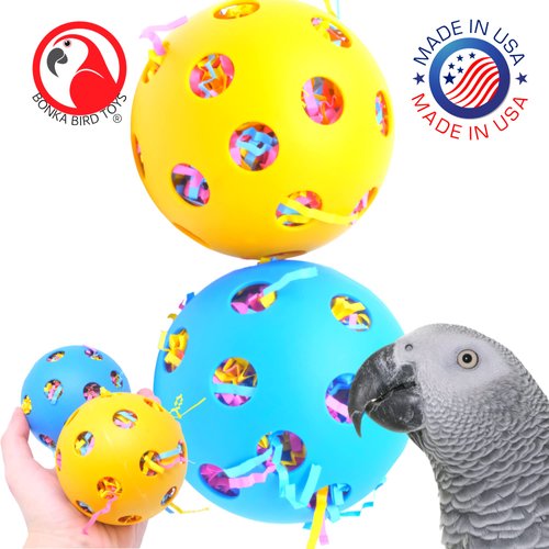 Bonka Bird Toys 2404 Pk2 Huge Stuffed 3.50" Balls, Parrot Foot Talon Chew Craft Part Cage Toy, Conure, Amazon, African Grey, and Similar