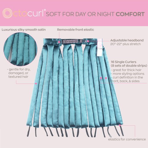Octocurl Heatless Hair Curler - Satin Hair Curlers for Overnight Curls - Rollers Hair Curlers for Medium Hair - Hair Curlers to Sleep In - Heatless Curls Headband (Medium Length - Jade Mermaid)