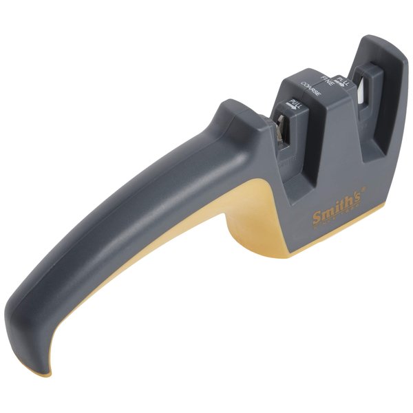 Smith's 50090 Pull-Thru Knife Sharpener - Grey - Coarse & Fine Sharpeners - Non-Slip Rubber Base – Straight & Serrated Blades – Pocket, Hunting, Sport Knives