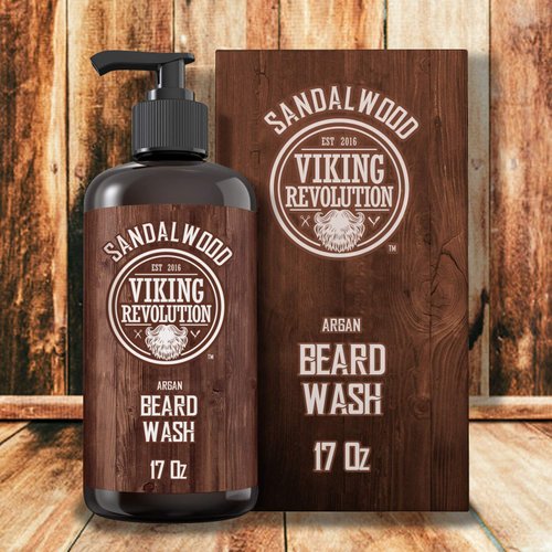 Viking Revolution Beard Wash Shampoo w/Argan & Jojoba Oils - Softens & Strengthens - Sandalwood Scent - Beard Shampoo w/Beard Oil (17 oz Shampoo)