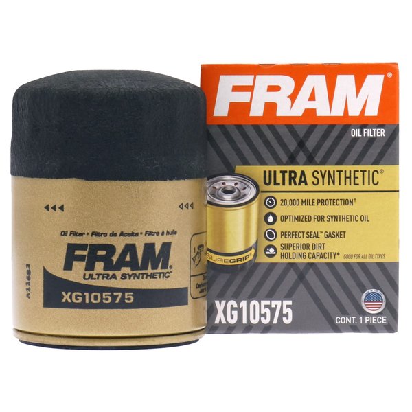 FRAM Ultra Synthetic Automotive Replacement Oil Filter, Designed for Synthetic Oil Changes Lasting up to 20k Miles, XG10575 with SureGrip (Pack of 1)