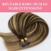 GOO GOO I Tip Hair Extensions Real Human Hair, 16inch 50g 100S, Cold Fusion I Tip Hair Extensions, Invisible Remy Hair Extensions, 4/27/4 Balayage Chocolate Brown to Caramel Blonde