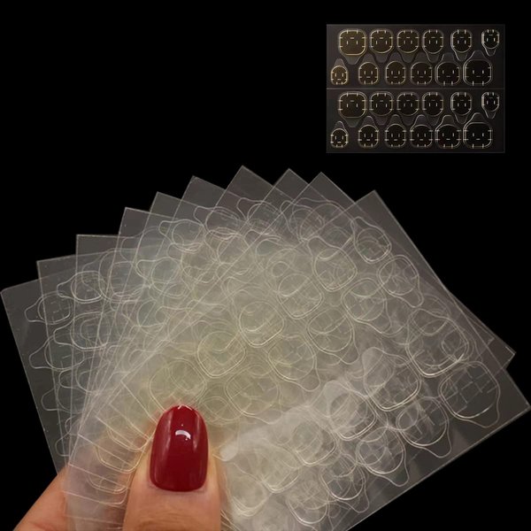 Hsathoac 15 Sheets (360pcs) Double-Sided Nail Adhesive Stickers, Super Sticky Fake Nail Glue Stickers, Fake Nail Tips, Waterproof Breathable Nail Jelly Glue Tabs, Adhesive Tabs for DIY Manicure