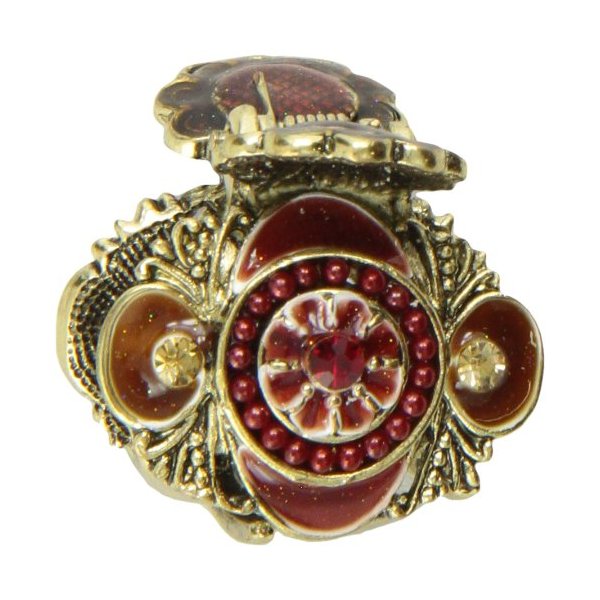 Caravan Small And Dainty Hair Claw Burgundy And Bronze Toppled With Rhinestone In Center