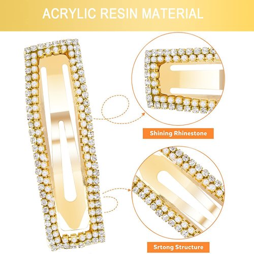 4Pcs Rhinestone Snap Hair Clips, Water Drop Crystal Snap Hair Barrettes, Glitter Shining Metal Snap Hair Clips, Glittering Hairpins Headwear Hair Accessories for Girls Women