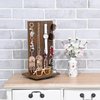 Ikee Design Wooden Rotating Two-Sided Jewelry Display Stand, Rotating Organizer with 32 Hooks for Store, Earring Display with Hooks, KeyChain Display, Brown color, 9 W x 7.5 D x 16.5 H in