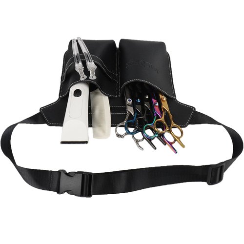 Hair Salon Scissor Storage Waist Bag for HairstylistScissor Pouch for Stylist Tool Belt, Barber Leather Waist Pouch, Professional Hairdressing Tools Storage Holster with Waist Belt (Black)