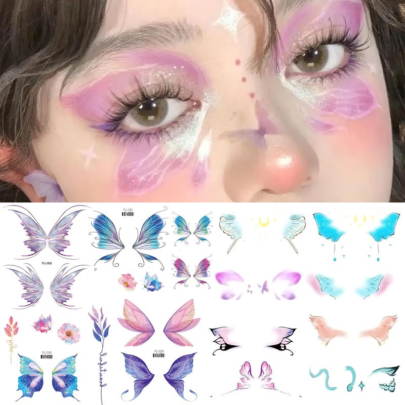 12 Sheets Glitter Butterfly Eye Face Temporary Tattoos Sticker for ...