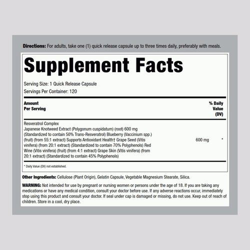 LINDBERG Resveratrol with Grape and Red Wine Extracts, 100 Mg, 120 Capsules