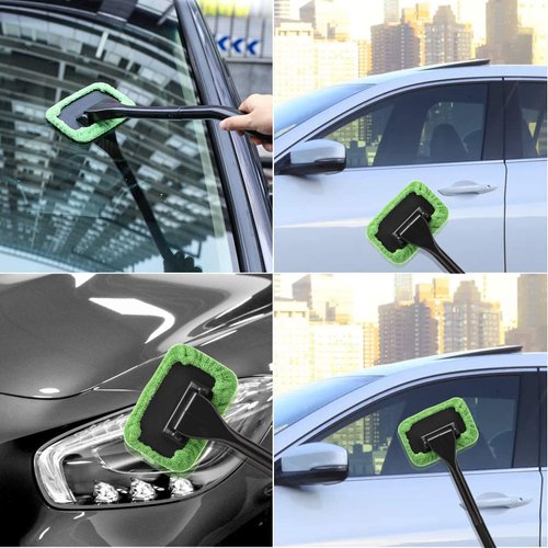XINDELL Windshield Cleaning Tool - Microfiber Cloth Car Window Cleanser Brush - Detachable Handle, Auto Glass Wiper, Interior Accessories, Car Cleaning Kit