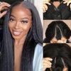 Zealady V Part Wig Human Hair Kinky Straight Human Hair Wigs for Black Women 180% Density Yaki V Part Wig Human Hair Upgrade U Part Glueless V Shape Wigs Yaki Straight Human Hair Wig 18 inch