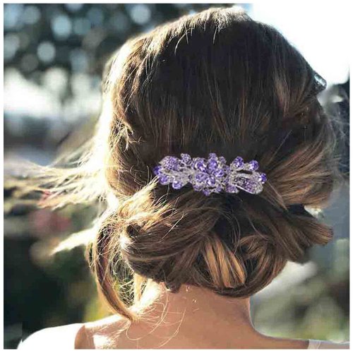 Andelaisi Vintage Rhinestone Wedding Hair Clip Crystal Cz Hair Barrettes Purple Crystal Barrette Head Clips Sparkle Cz Hairclip Decorative Headwear Crystal Wedding Headpieces Bridal Hair Accessories
